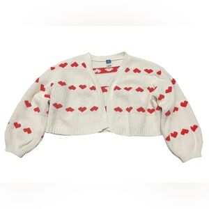 Old Navy Girl’s Valentine Open Front Knit Cardigan Sweater Red Hearts Small 6-7